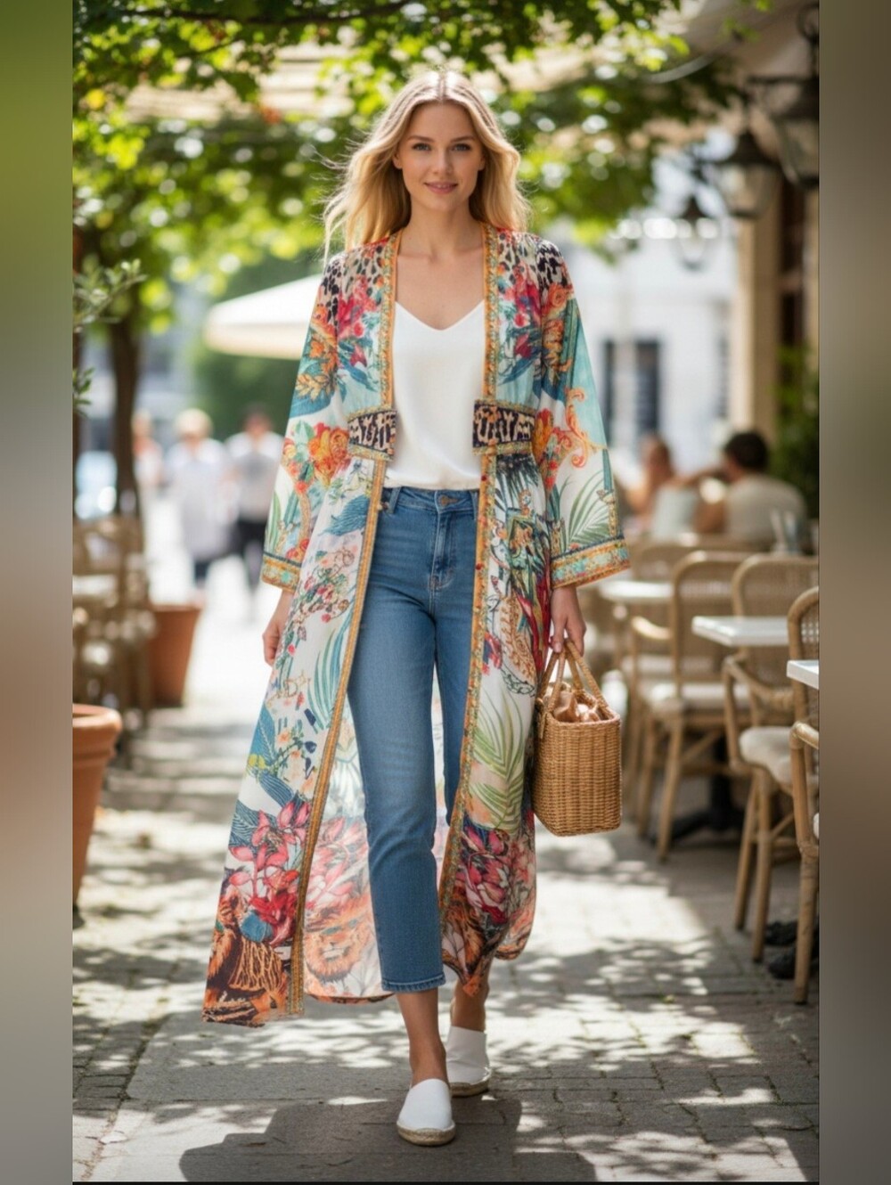 Miss Rosier Tropical Floral Maxi Dress/Kimono Size Large - Picture 12 of 16